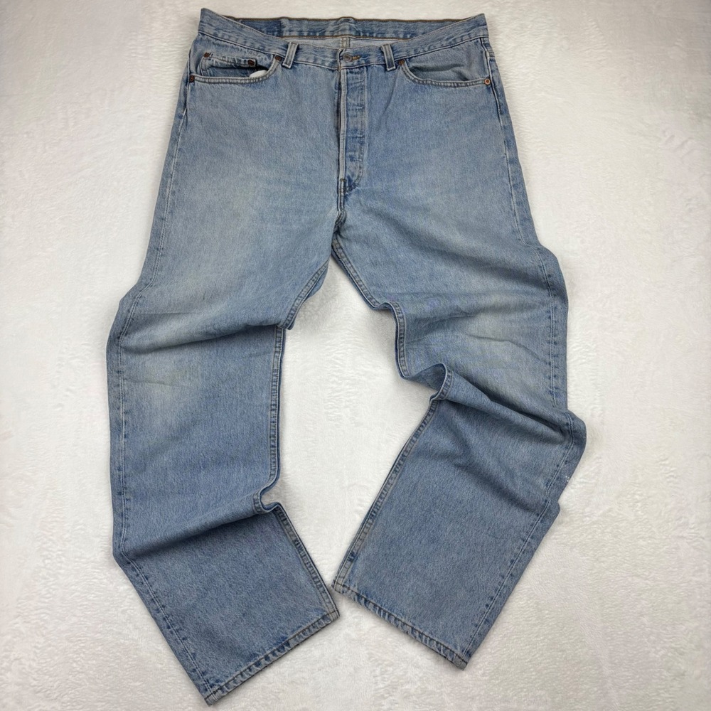 Vintage USA Made Levis 501 38x34 Light Y2K 90's Made Distressed Wash Loose Fit